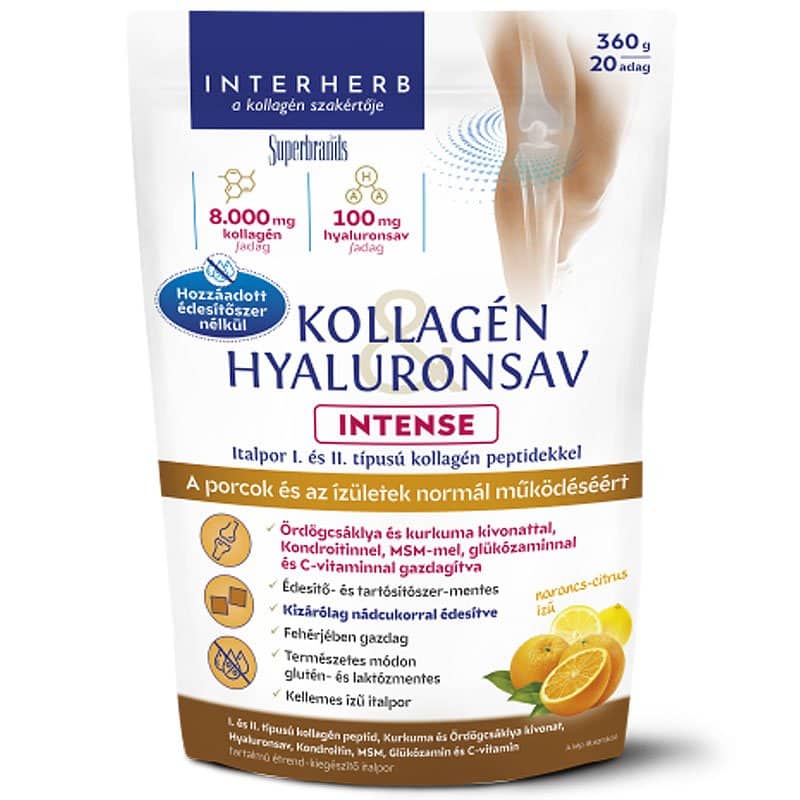 Interherb Kollagén&Hyaluronsav Porcépítő italpor INTENSE NÁDCUKORRAL Narancs-citrus 360g