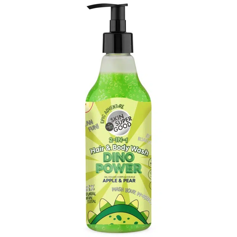 Skin Super Good „Dino Power” 2 az 1-ben sampon és tusfürdő almával és körtével 500ml