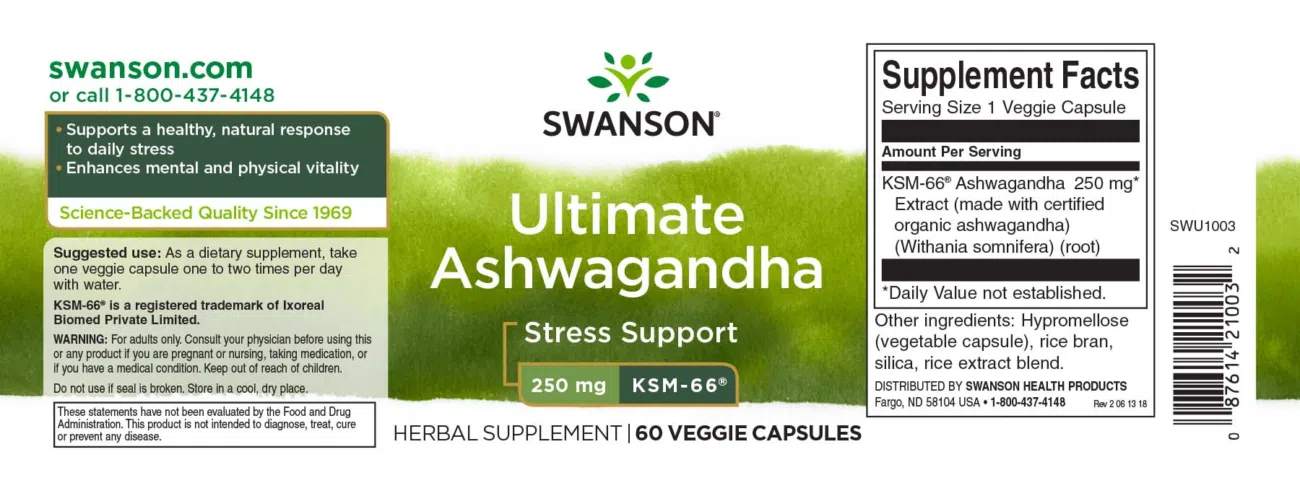 Swanson Ultimate Ashwagandha KSM-66 kivonat kapszula - 60db - Image 2