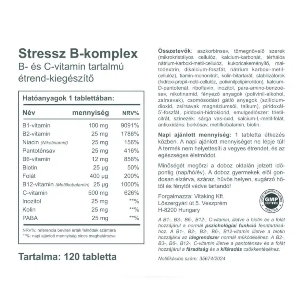 Vitaking Stress B-Komplex vitamin tabletta – 120db - Image 2