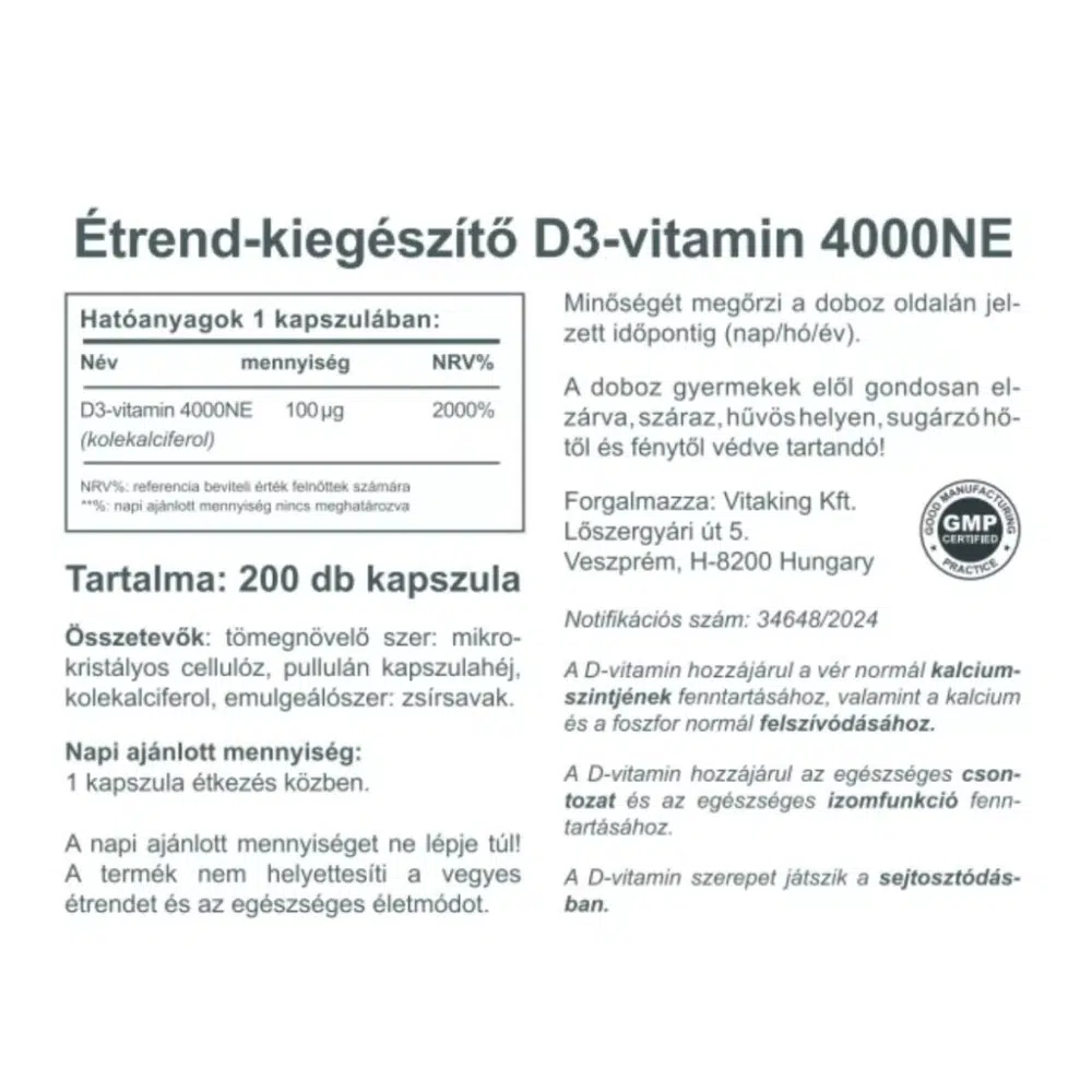 Vitaking D3-vitamin D-4000NE kapszula - 200db - Image 2