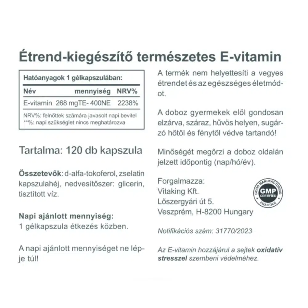 Vitaking E-vitamin 400NE vitamin gélkapszula - 120db - Image 2