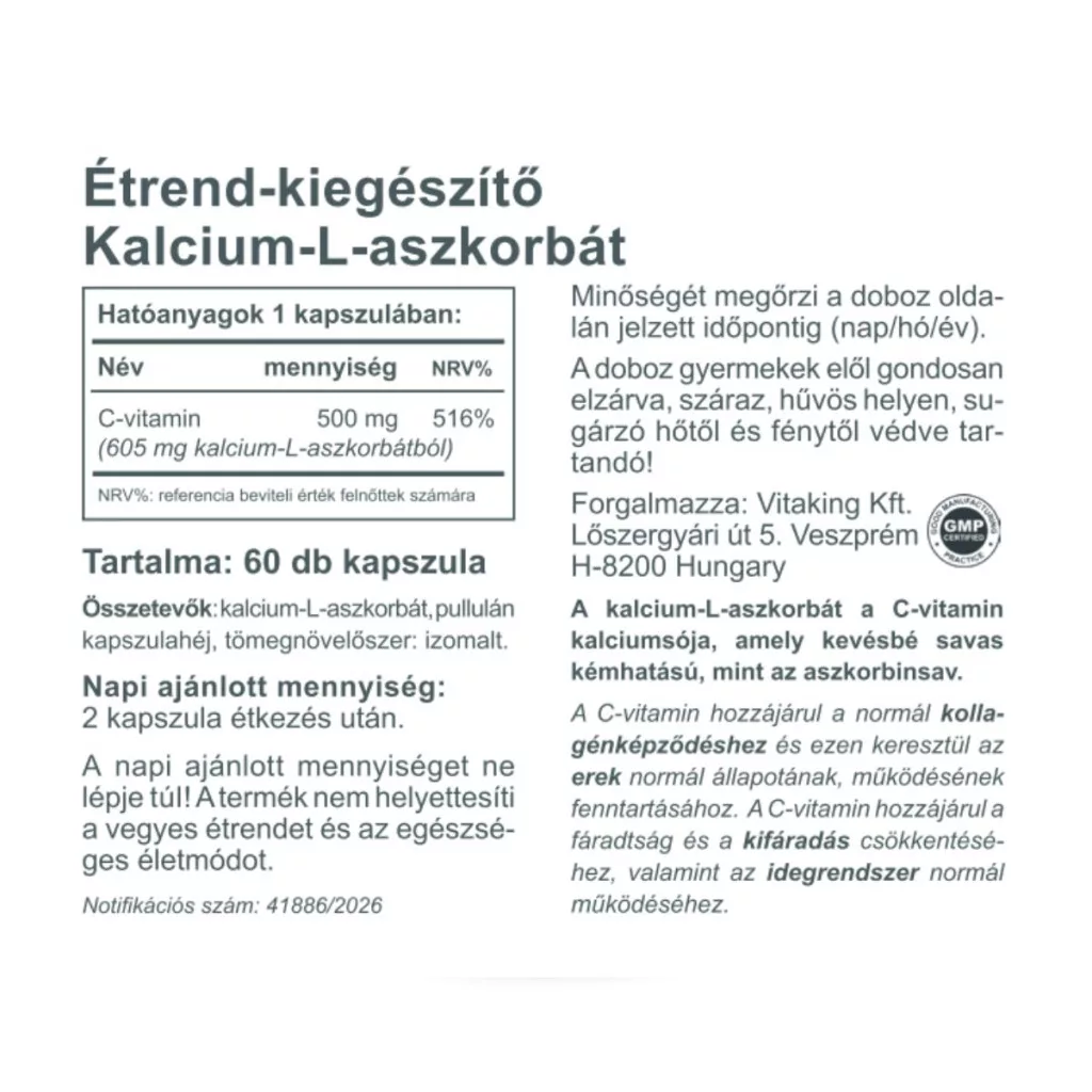 Vitaking C-vitamin Kalcium L-Aszkorbát kapszula - 60db - Image 4